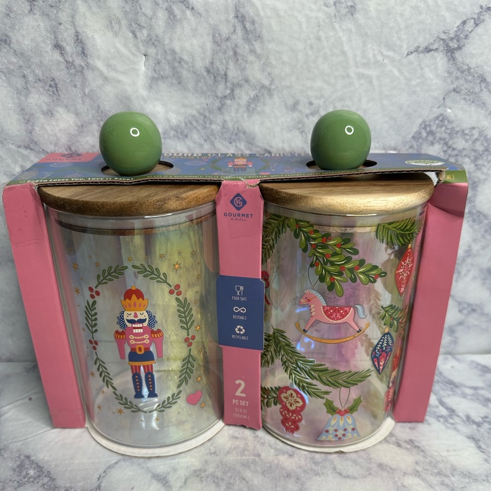 Christmas Nutcracker Round Glass Canisters